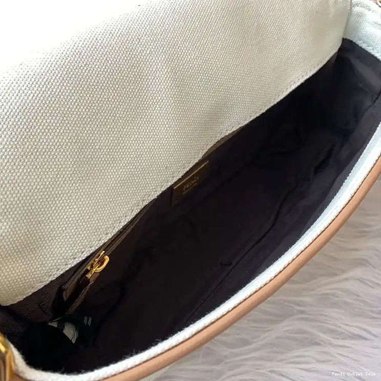 Affordable FF Fendi Apricot Baguette Motif Bag In Medium Canvas 0604